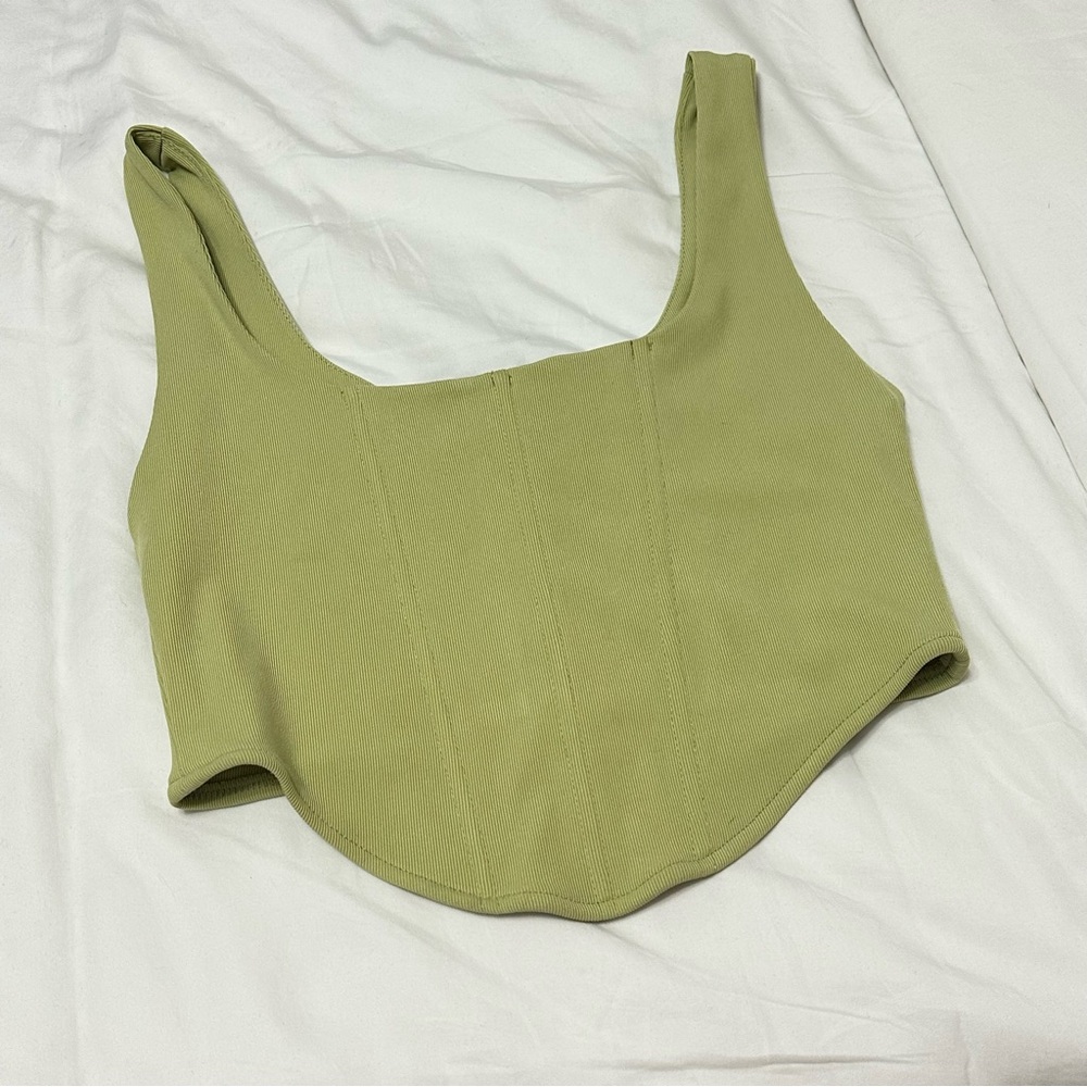 Green Fitted Crop Tank Top